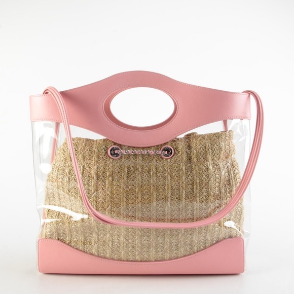✧ CHANEL pink leather, PVC & straw tote bag - Picture 5 of 14